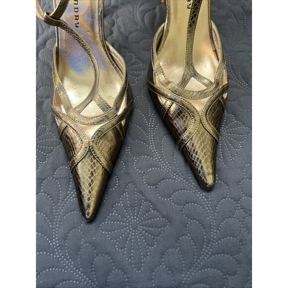 Chinese Laundry VEDA Pointed Toe T-Strap Bronze Gold Snakeskin Pumps SZ 9M Glam - Picture 9 of 13